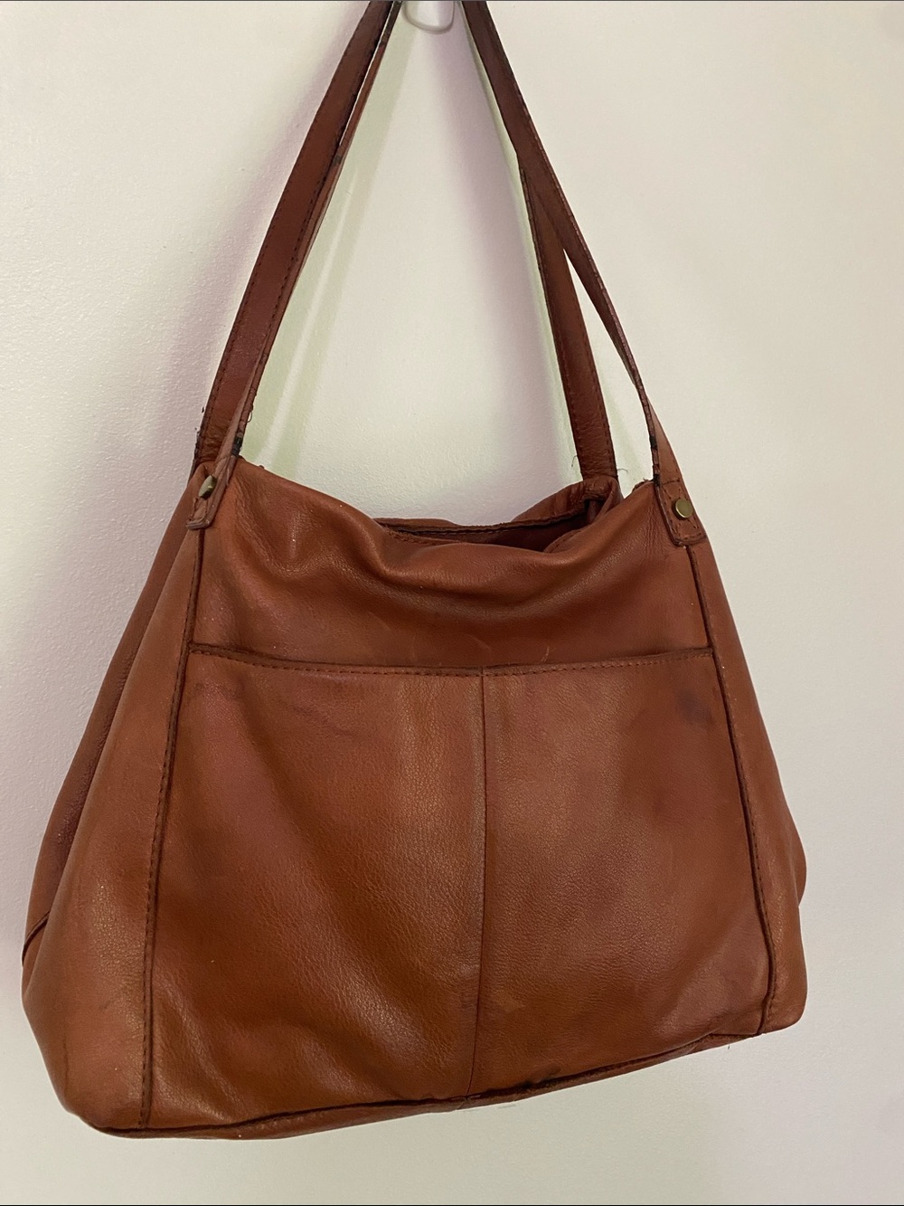American Leather Co. Cognac Brown Leather Hobo Bag Minimalist Shoulder Purse - Picture 3 of 16
